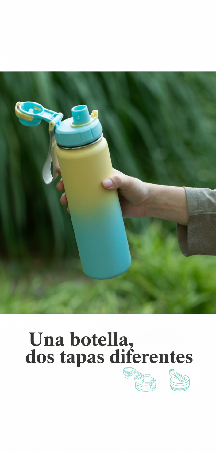 Kainatu Botella Térmica con Doble Tapa – 540 ml / 720 ml | Diseño degradado azul y amarillo