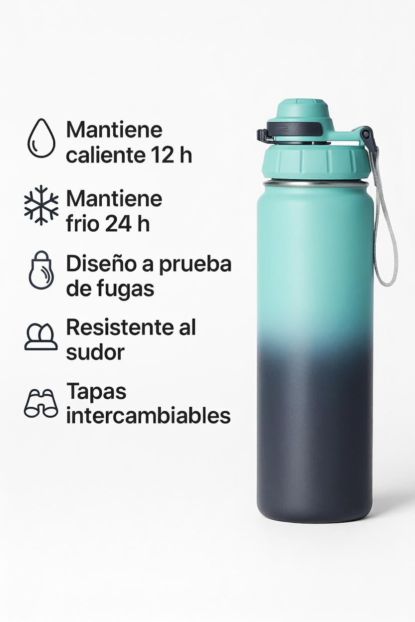 👉 Kainatu – Botella térmica 540ml/720ml   | Doble tapas. mantiene frío 24 h y caliente 12 h