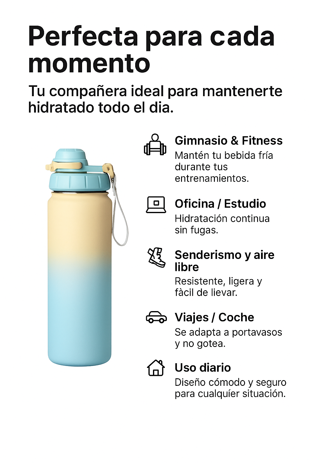 Kainatu Botella Térmica con Doble Tapa – 540 ml / 720 ml | Diseño degradado azul y amarillo